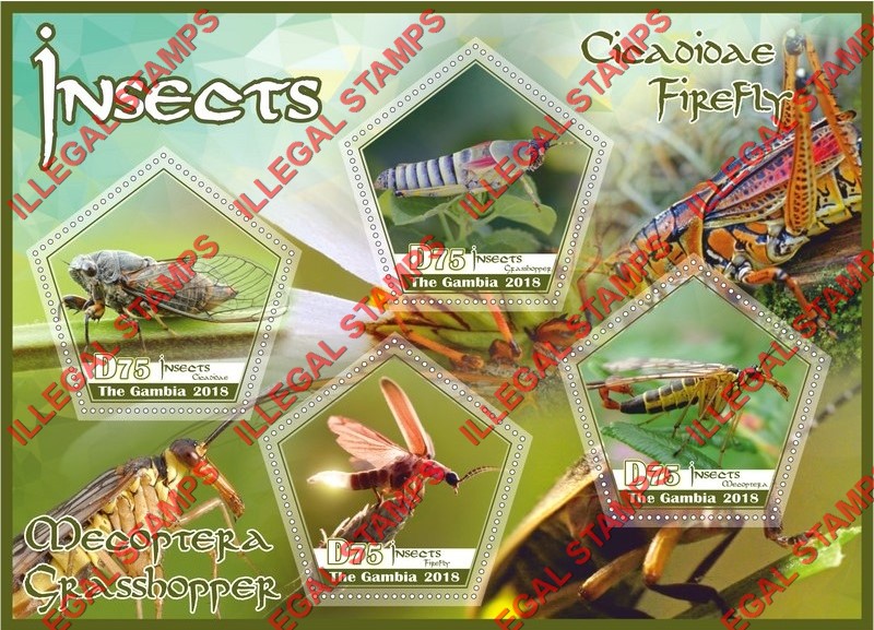 Gambia 2018 Insects Illegal Stamp Souvenir Sheet of 4