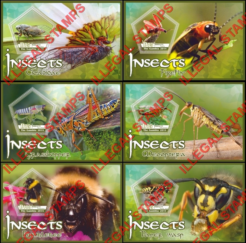 Gambia 2018 Insects Illegal Stamp Souvenir Sheets of 1