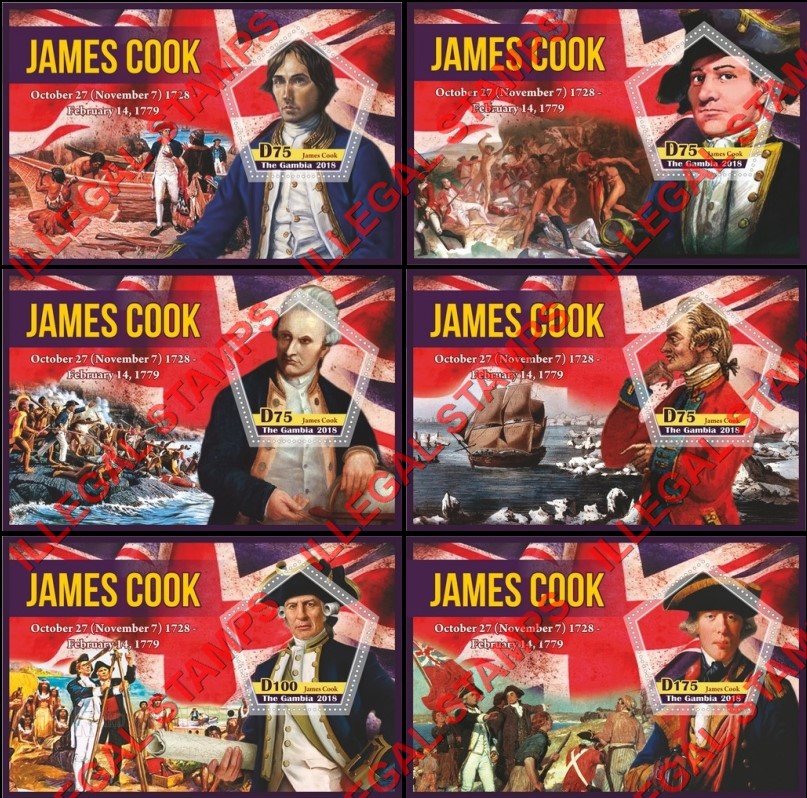 Gambia 2018 Captain James Cook Illegal Stamp Souvenir Sheets of 1
