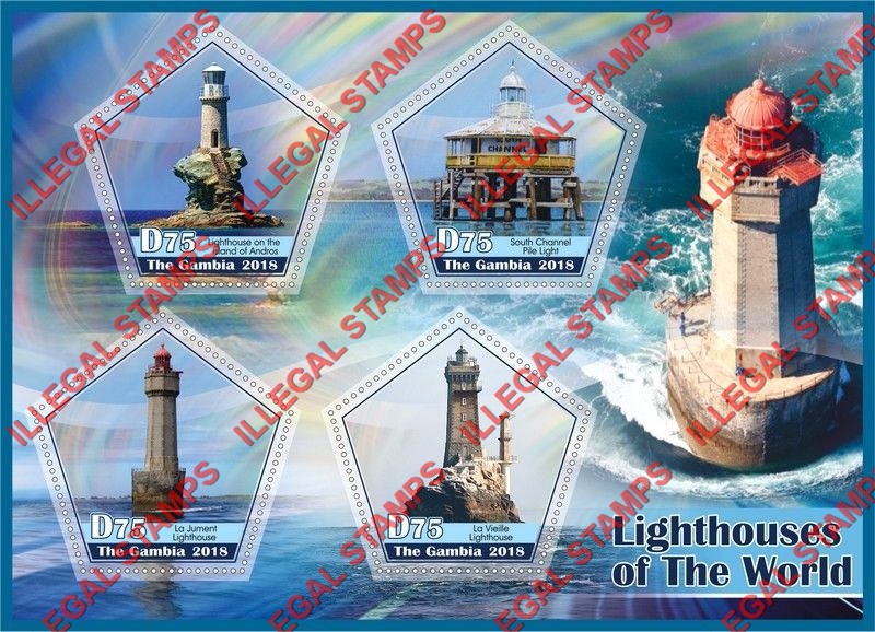 Gambia 2018 Lighthouses Illegal Stamp Souvenir Sheet of 4