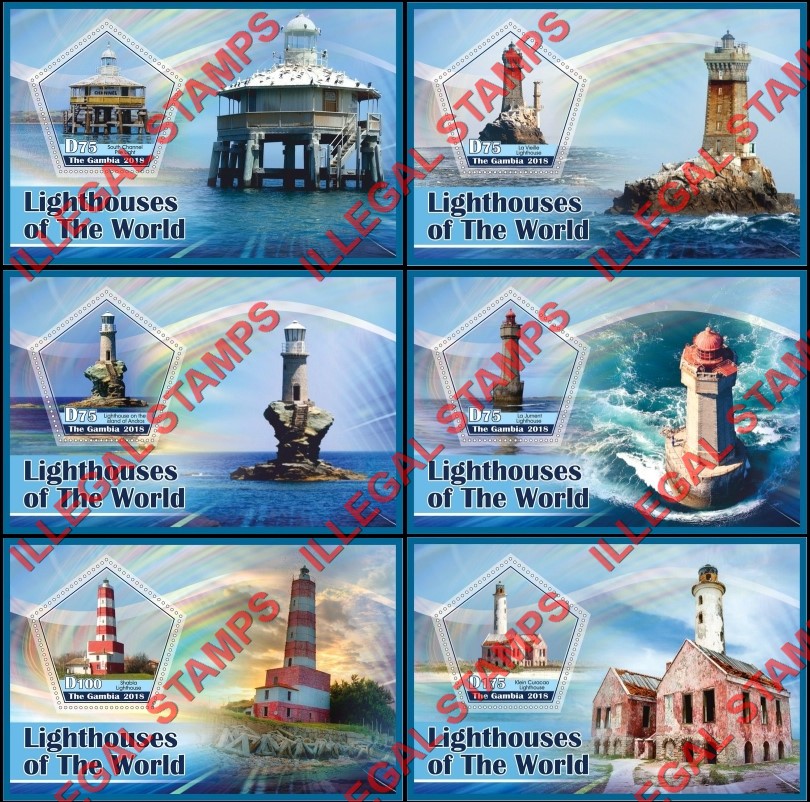 Gambia 2018 Lighthouses Illegal Stamp Souvenir Sheets of 1
