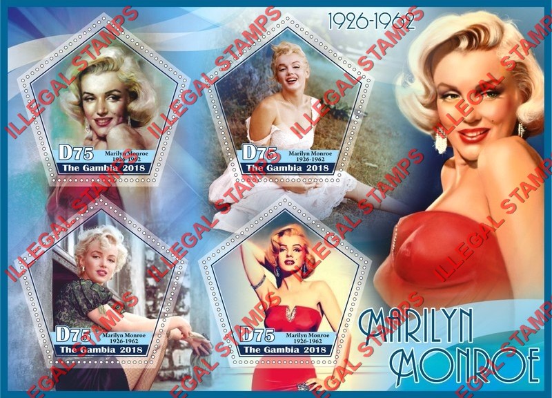 Gambia 2018 Marilyn Monroe (different) Illegal Stamp Souvenir Sheet of 4