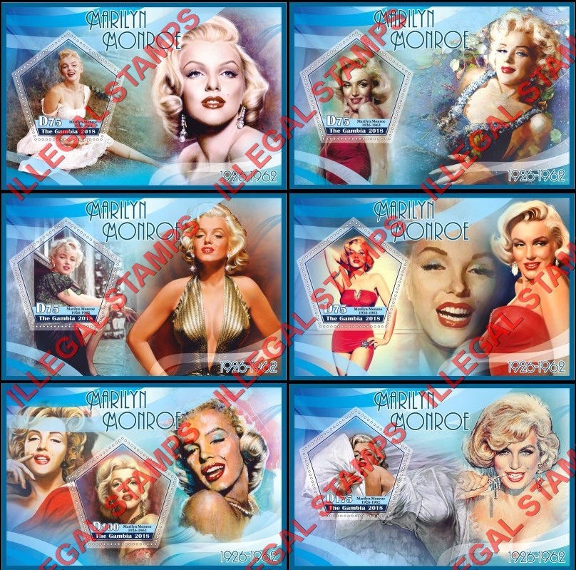 Gambia 2018 Marilyn Monroe (different) Illegal Stamp Souvenir Sheets of 1