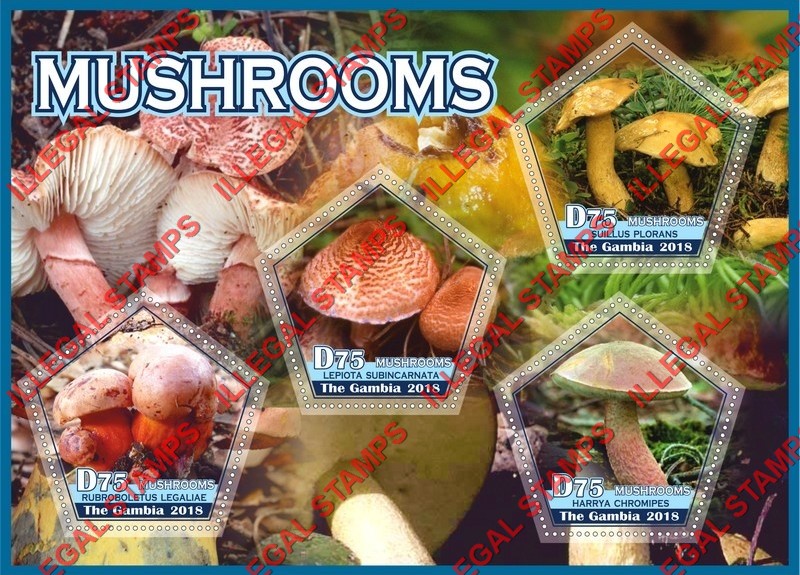 Gambia 2018 Mushrooms (different) Illegal Stamp Souvenir Sheet of 4