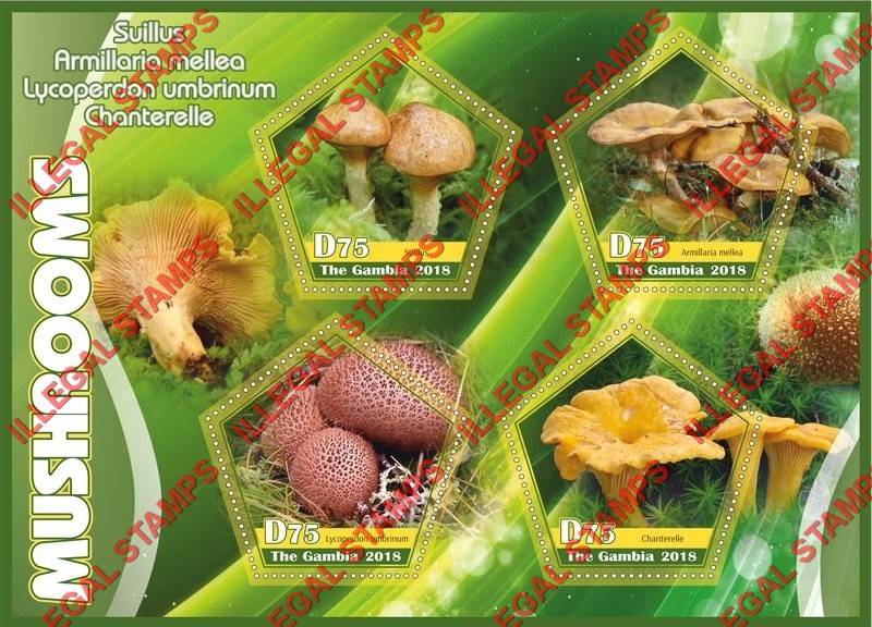 Gambia 2018 Mushrooms Illegal Stamp Souvenir Sheet of 4