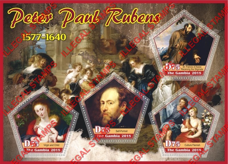 Gambia 2018 Paintings Peter Paul Rubens Illegal Stamp Souvenir Sheet of 4