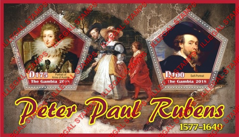 Gambia 2018 Paintings Peter Paul Rubens Illegal Stamp Souvenir Sheet of 2
