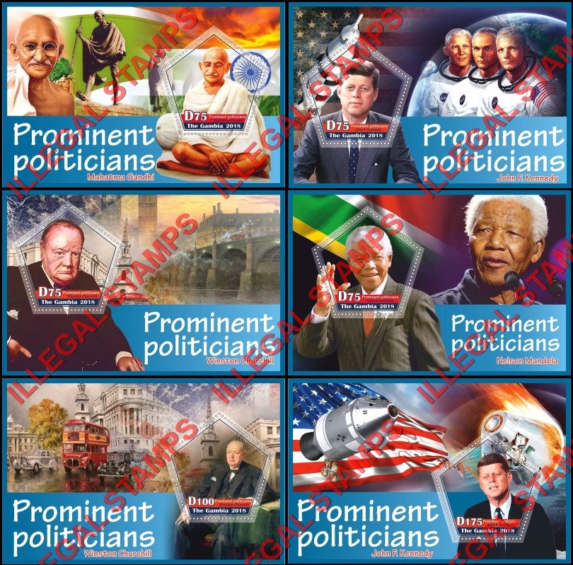 Gambia 2018 Prominent Politicians Illegal Stamp Souvenir Sheets of 1