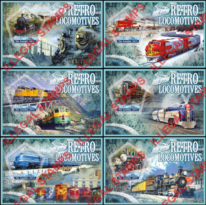 Gambia 2018 Retro Locomotives Illegal Stamp Souvenir Sheets of 1