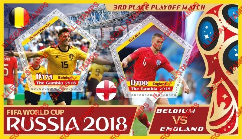 Gambia 2018 World Cup Soccer in Russia Belgium vs England Illegal Stamp Souvenir Sheet of 2