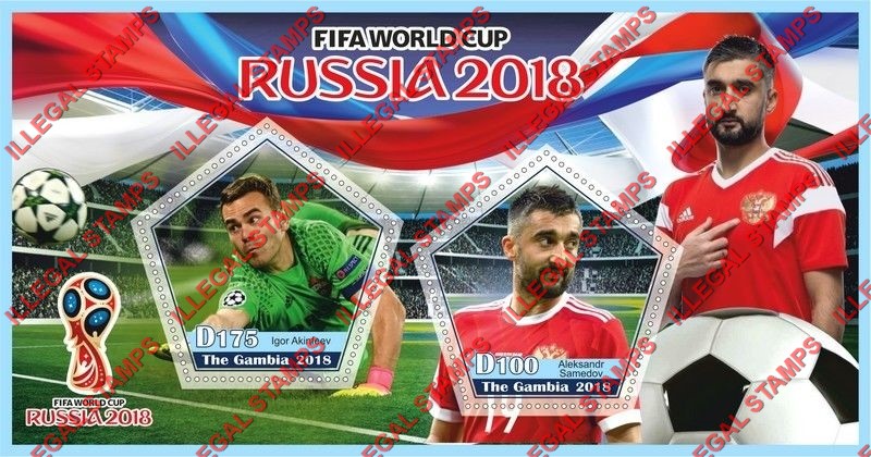 Gambia 2018 World Cup Soccer in Russia Illegal Stamp Souvenir Sheet of 2