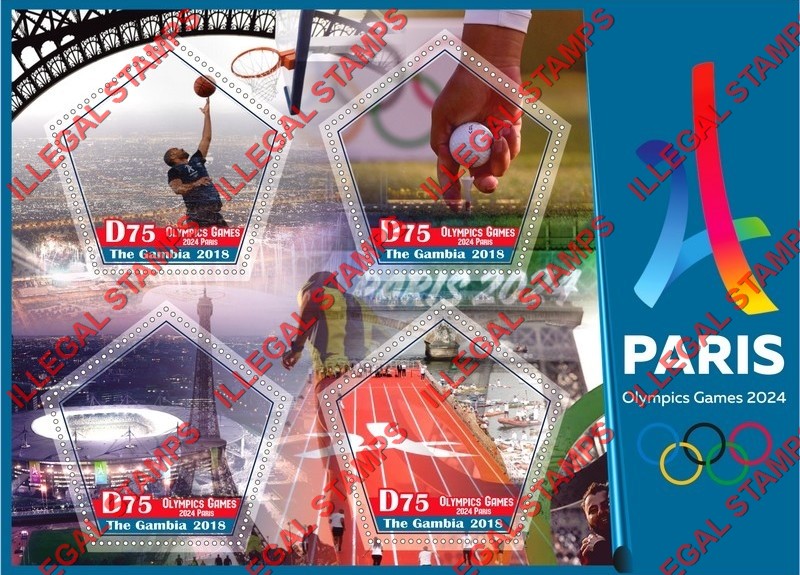 Gambia 2018 Summer Olympics Paris 2024 Illegal Stamp Souvenir Sheet of 4