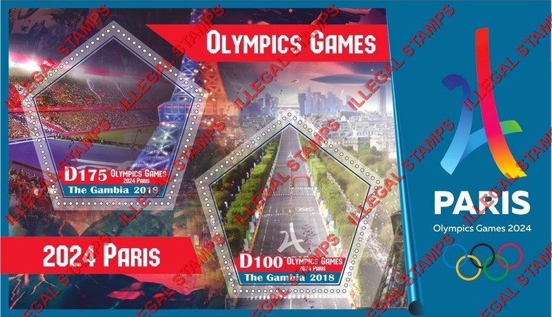 Gambia 2018 Summer Olympics Paris 2024 Illegal Stamp Souvenir Sheet of 2