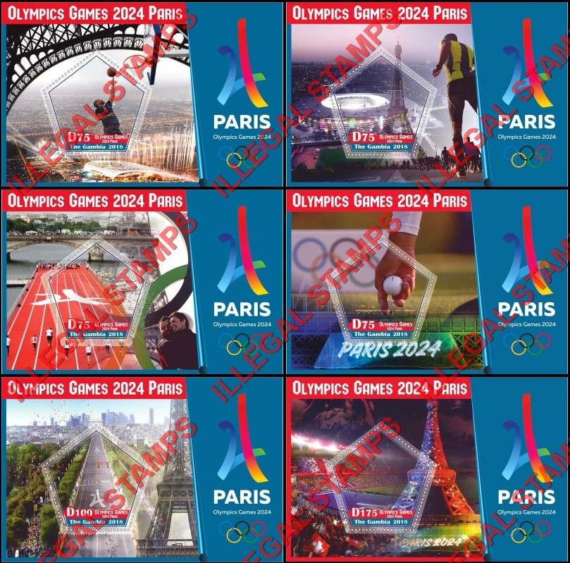 Gambia 2018 Summer Olympics Paris 2024 Illegal Stamp Souvenir Sheets of 1