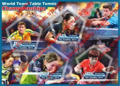 Gambia 2018 Table Tennis Illegal Stamp Souvenir Sheet of 4