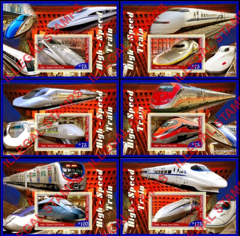 Gambia 2018 High Speed Trains Illegal Stamp Souvenir Sheets of 1