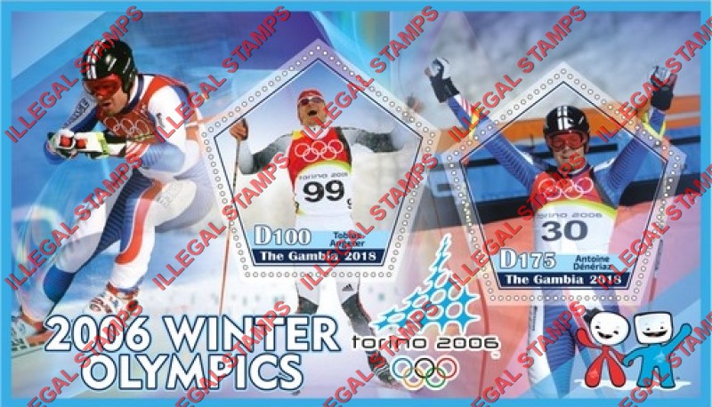 Gambia 2018 Winter Olympics Torino 2006 Illegal Stamp Souvenir Sheet of 2
