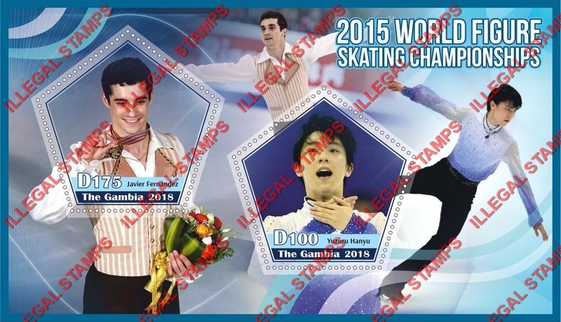 Gambia 2018 World Figure Skating Championships 2015 Illegal Stamp Souvenir Sheet of 2