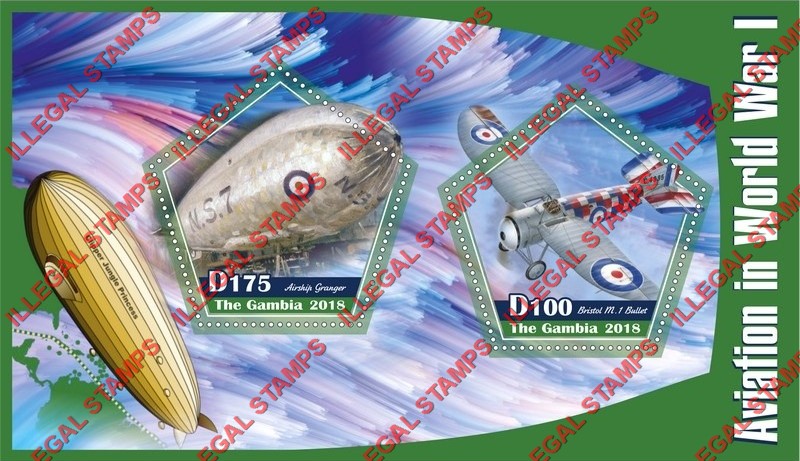 Gambia 2018 World War I Aviation (different) Illegal Stamp Souvenir Sheet of 2