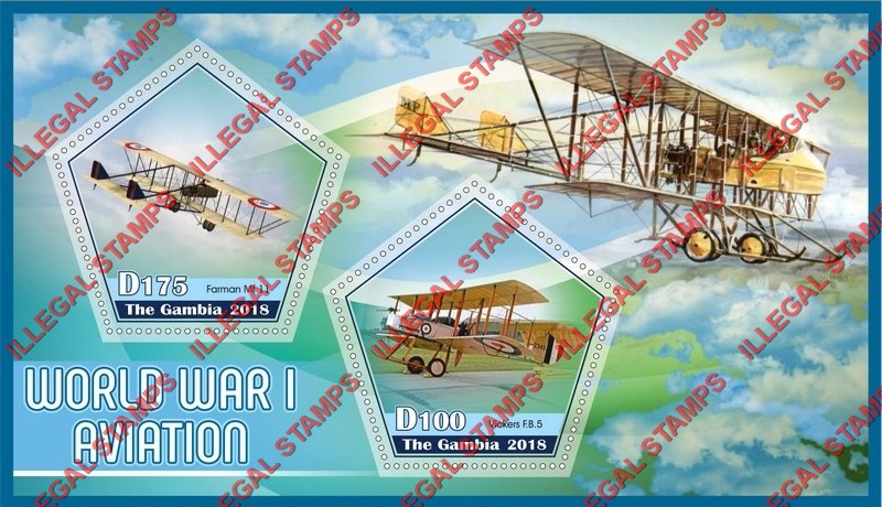 Gambia 2018 World War I Aviation Illegal Stamp Souvenir Sheet of 2