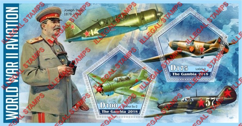 Gambia 2018 World War II Aviation Illegal Stamp Souvenir Sheet of 2