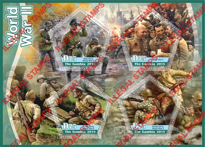 Gambia 2018 World War II Illegal Stamp Souvenir Sheet of 4