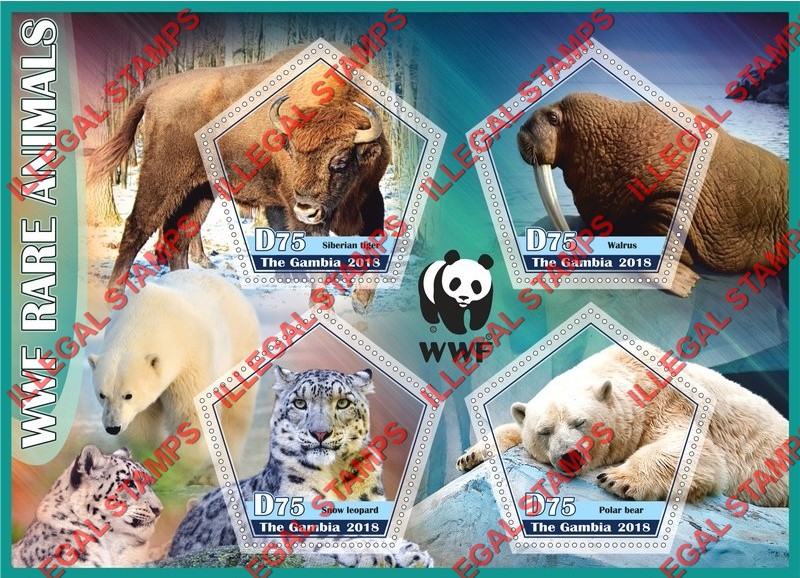 Gambia 2018 WWF Rare Animals Illegal Stamp Souvenir Sheet of 4