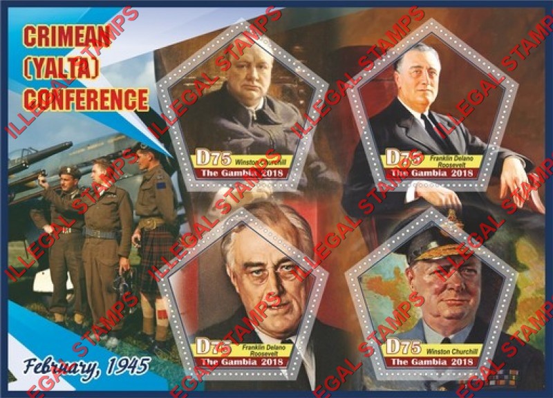 Gambia 2018 Yalta Conference Illegal Stamp Souvenir Sheet of 4