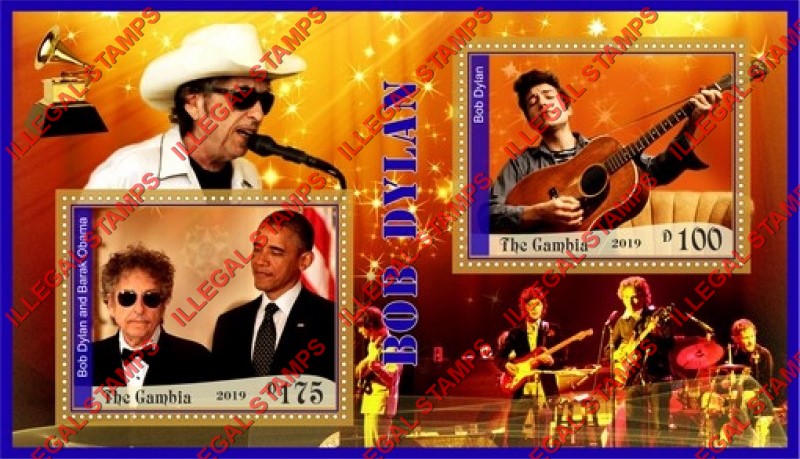 Gambia 2019 Bob Dylan (different) Illegal Stamp Souvenir Sheet of 2