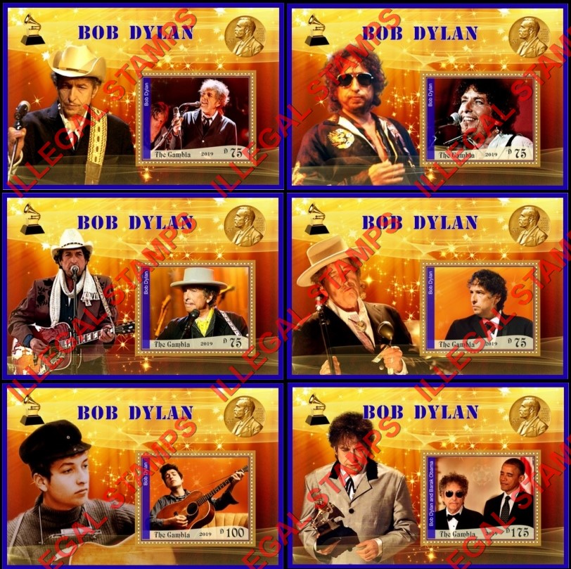 Gambia 2019 Bob Dylan (different) Illegal Stamp Souvenir Sheets of 1