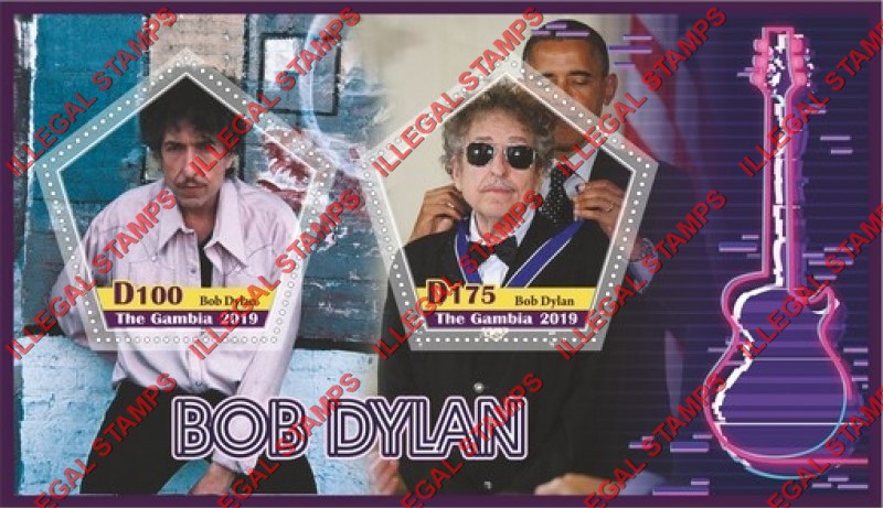 Gambia 2019 Bob Dylan Illegal Stamp Souvenir Sheet of 2