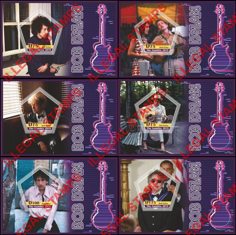 Gambia 2019 Bob Dylan Illegal Stamp Souvenir Sheets of 1