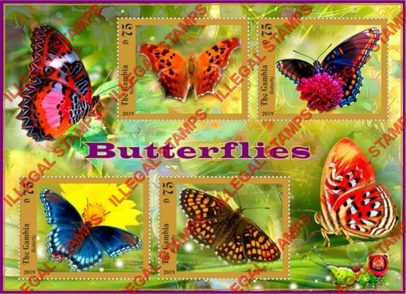 Gambia 2019 Butterflies Illegal Stamp Souvenir Sheet of 4