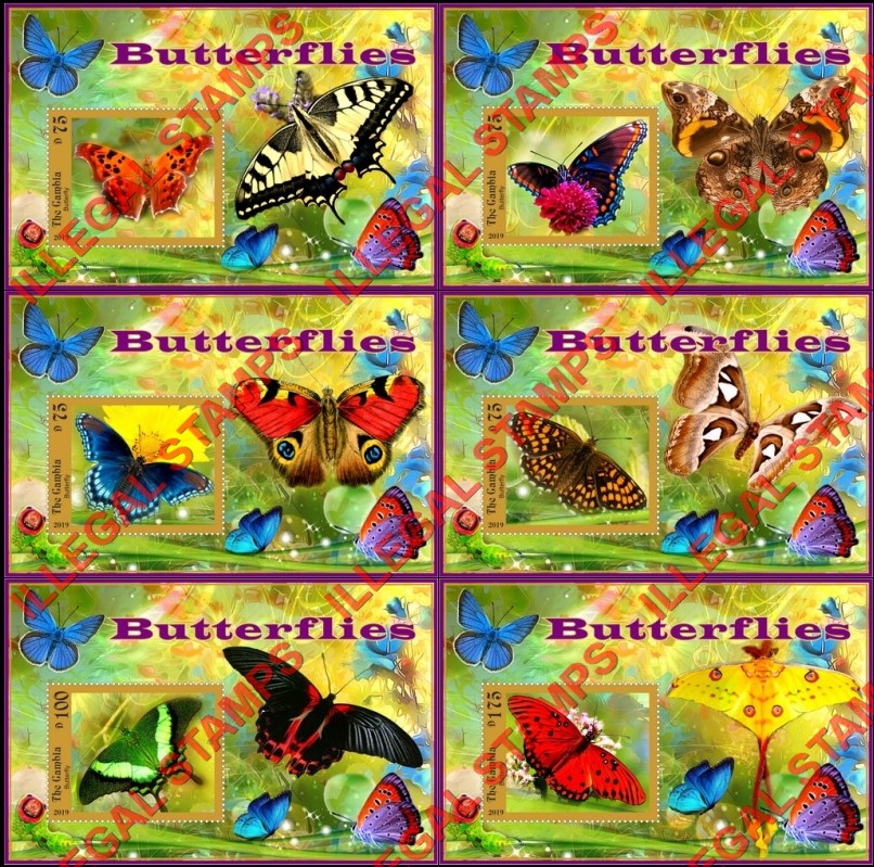 Gambia 2019 Butterflies Illegal Stamp Souvenir Sheets of 1