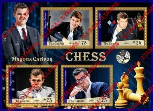 Gambia 2019 Chess Magnus Carlsen Illegal Stamp Souvenir Sheet of 4