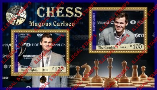 Gambia 2019 Chess Magnus Carlsen Illegal Stamp Souvenir Sheet of 2