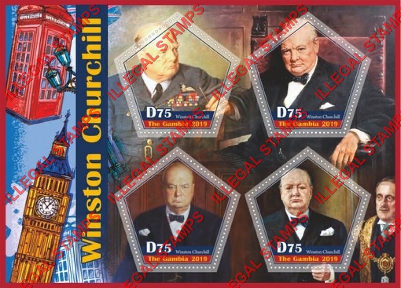 Gambia 2019 Winston Churchill (second different) Illegal Stamp Souvenir Sheet of 4