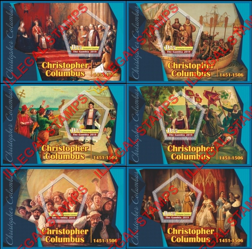 Gambia 2019 Christopher Columbus Illegal Stamp Souvenir Sheets of 1