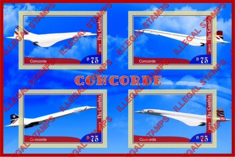 Gambia 2019 Concorde Illegal Stamp Souvenir Sheet of 4