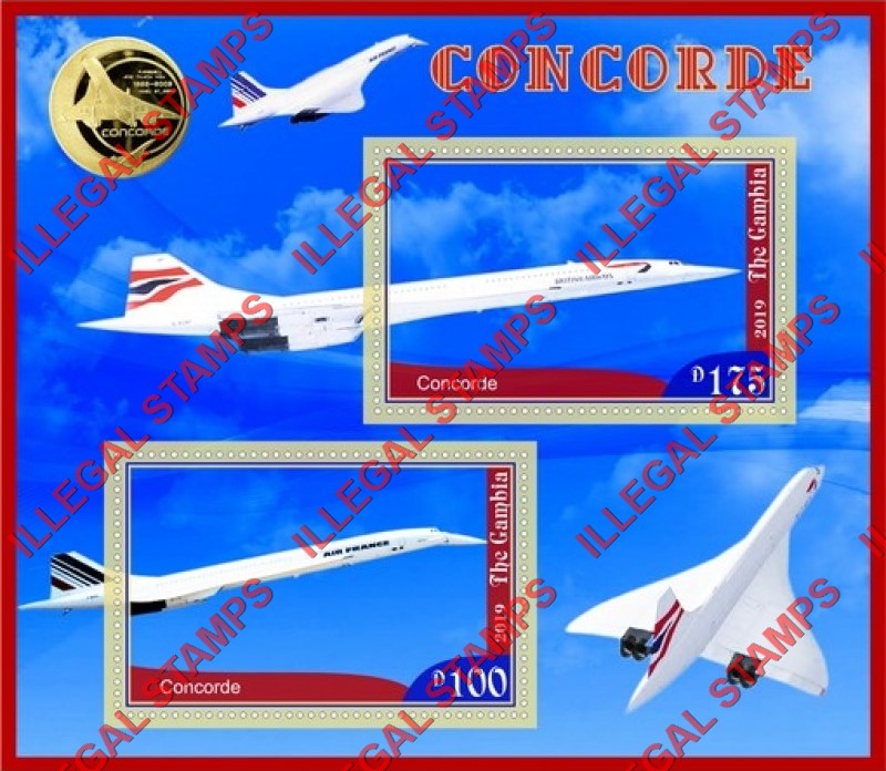 Gambia 2019 Concorde Illegal Stamp Souvenir Sheet of 2