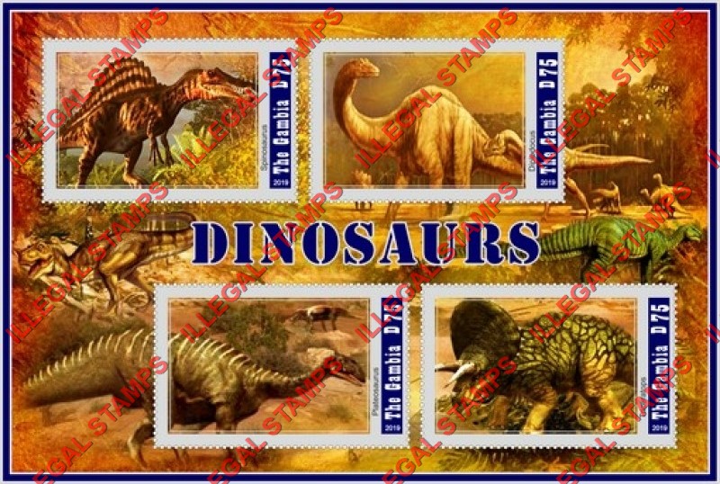 Gambia 2019 Dinosaurs (different) Illegal Stamp Souvenir Sheet of 4