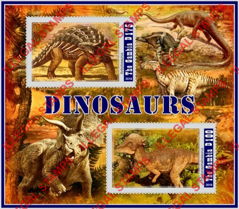 Gambia 2019 Dinosaurs (different) Illegal Stamp Souvenir Sheet of 2