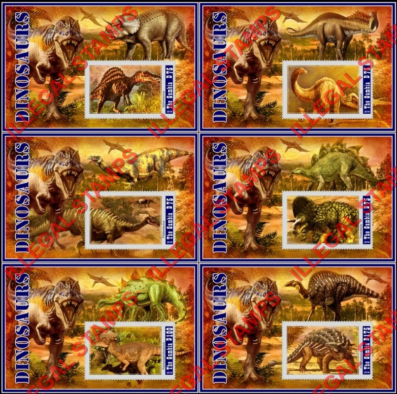 Gambia 2019 Dinosaurs (different) Illegal Stamp Souvenir Sheets of 1