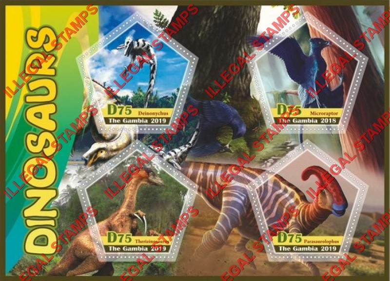 Gambia 2019 Dinosaurs Illegal Stamp Souvenir Sheet of 4