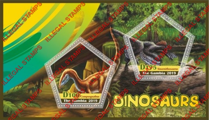 Gambia 2019 Dinosaurs Illegal Stamp Souvenir Sheet of 2