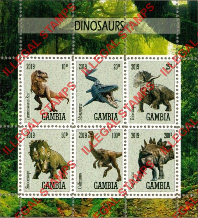 Gambia 2019 Dinosaurs Illegal Stamp Souvenir Sheet of 6