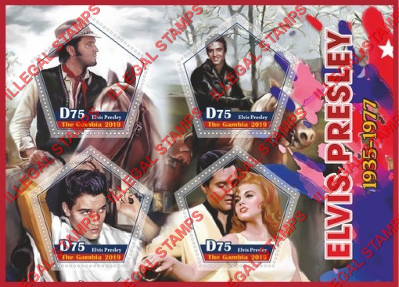 Gambia 2019 Elvis Presley Illegal Stamp Souvenir Sheet of 4