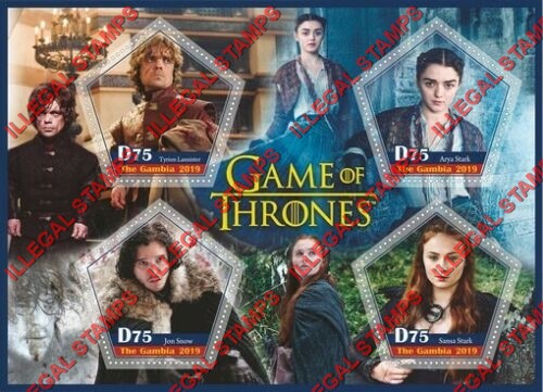 Gambia 2019 Game of Thrones Illegal Stamp Souvenir Sheet of 4