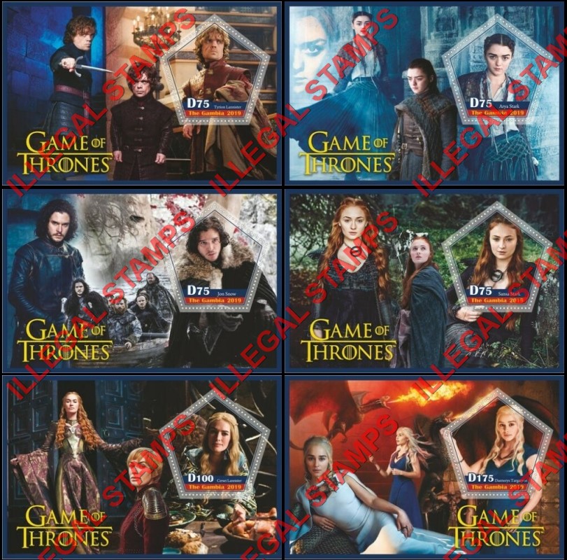 Gambia 2019 Game of Thrones Illegal Stamp Souvenir Sheets of 1
