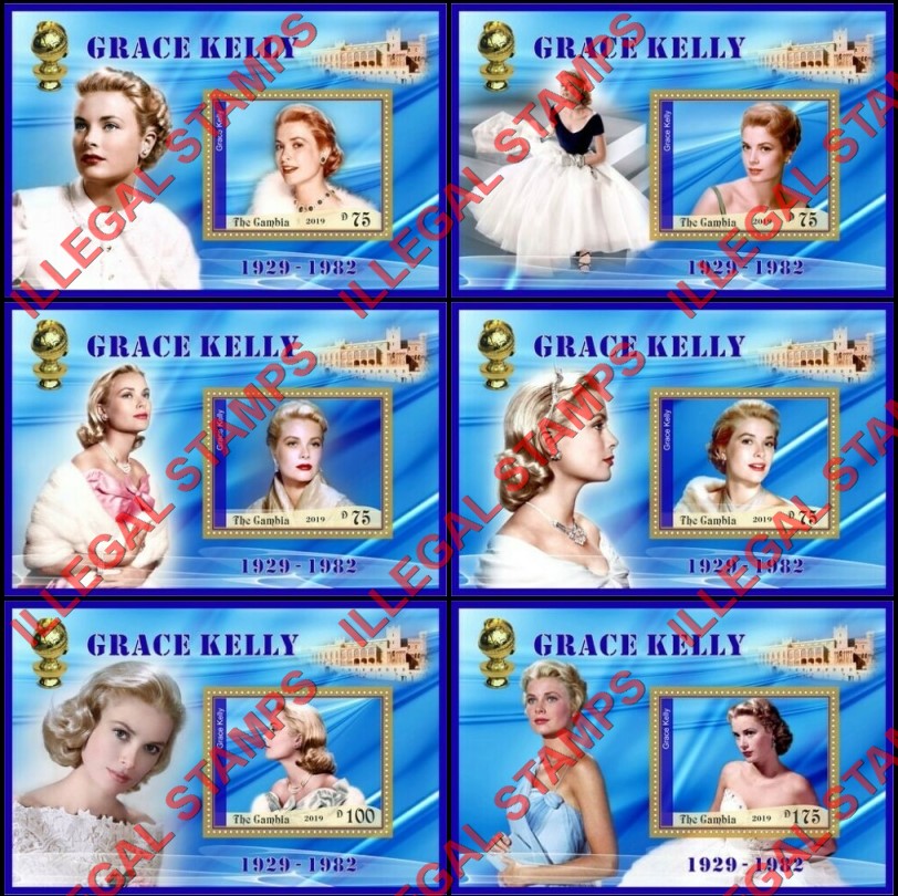 Gambia 2019 Grace Kelly Illegal Stamp Souvenir Sheets of 1